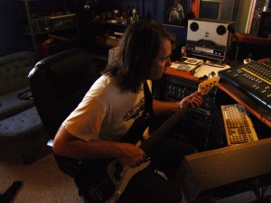 Rich Mattson adding bass to a Marcsonic track at Sparta Sound, July 2013