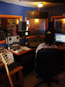 Kordula adding flute to a Marcsonic track with Rich at the board at Sparta Sound, July 2013